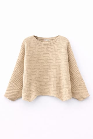 Oversized Textured Ribbed Crew Neck Sweater