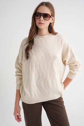 Ribbed Knitwear Pullover Sweater with Hair Braid Pattern