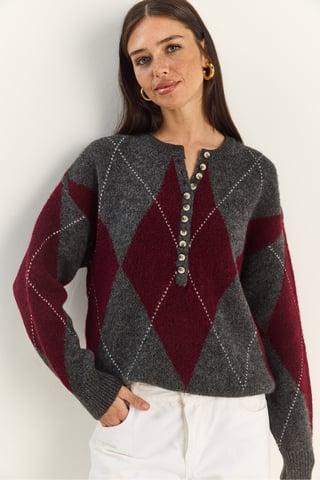 Knit Crew Neck Sweater with Button Closure