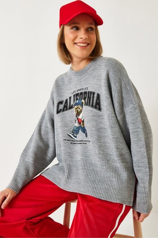 Oversized Printed Crew Neck Sweater