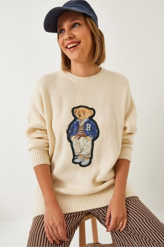 Embroidered Oversized Crew Neck Sweater