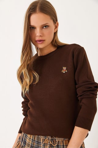 Embroidered Crew Neck Sweater