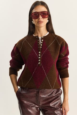 Knit Crew Neck Sweater with Button Closure
