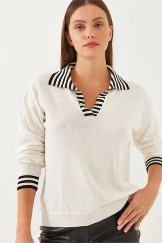 Striped Knitwear Sweater with Shirt Collar