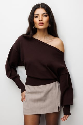 Boat Neck Balloon Sleeve Relaxed Fit Knit Sweater