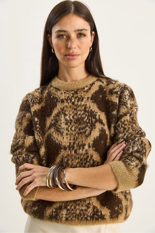 Översize leopardmönstrad stickad tröja