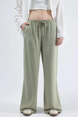 Viscose-Linen Blended Wide Leg Pants