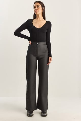 High Waist Wide Leg Faux Leather Pants