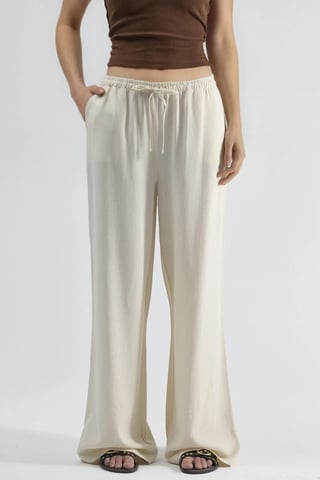 Viscose-Linen Blended Wide Leg Pants