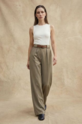 High Waist Pleated Wide Leg Trousers