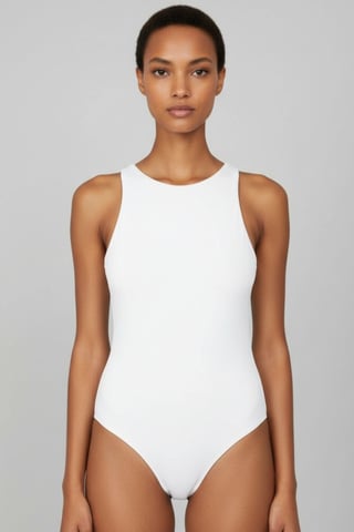 Fitted Sleeveless Crew Neck Bodysuit with Snap Closure