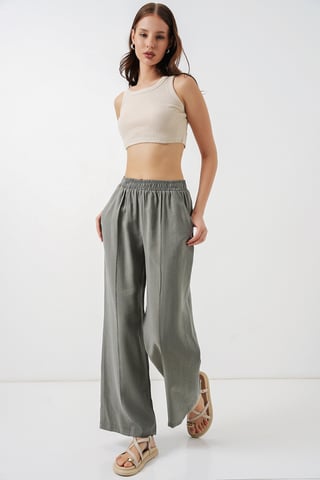 Wide Leg Trousers with Elastic Waist