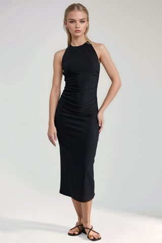 Textured Midi Bodycon Dress with Halter Collar