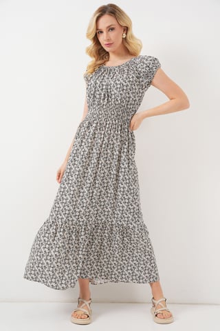 Floral A-Form Maxi Dress with Elastic Details