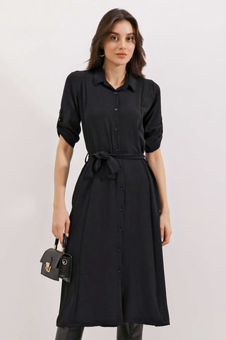 Textured Midi Dress with Bow