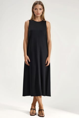 Modal Touch Relaxed Fit Midi Dress with Pockets