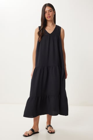 Volants V-hals Midi Jurk