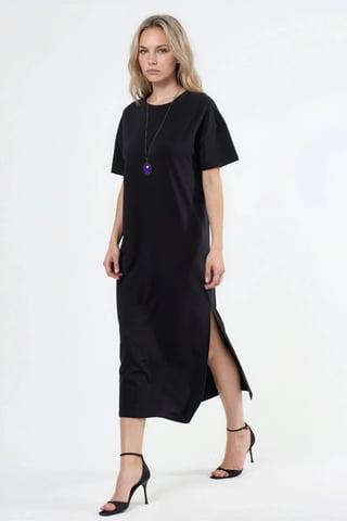 Relaxed Fit Midi Dress with Crew Neck