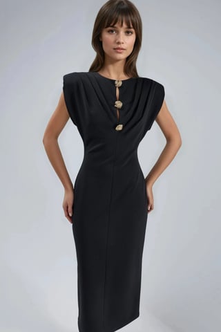 Slim Fit Midi Dress with Accessory Detail