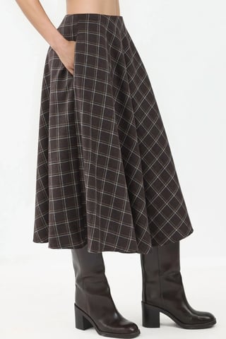 Plaid Maxi Skirt with A-Form Fit