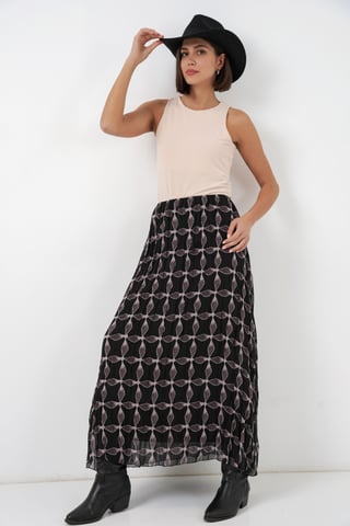 High Waist Geometric Print Maxi Skirt