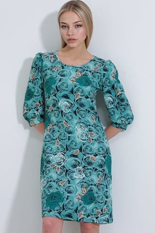 Embroidered Floral Midi Dress with Three Quarter Sleeves
