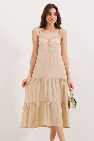 Loose Fit Midi Dress with Square Collar