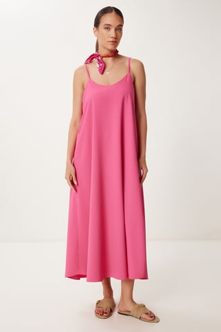 Loose Fit Midi Dress with U Collar
