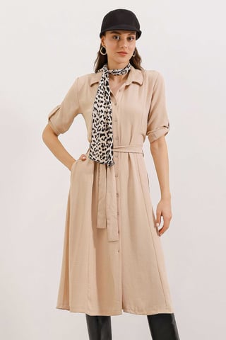 Textured Midi Dress with Bow