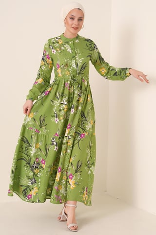 Maxi Dress with Patterned and Button Closure