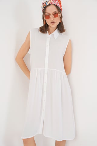 Sleeveless Button-Up Midi Dress with Shirt Collar