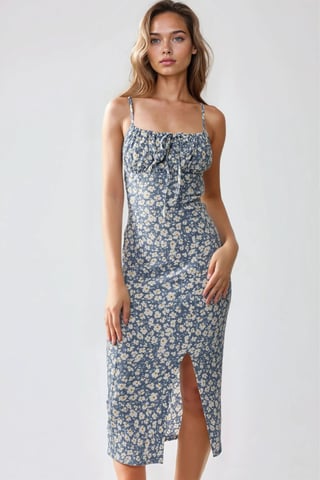Allover Flower Print Bodycon Midi Dress with Slit