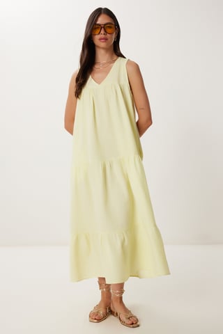 Frilly V-Neck Midi Dress