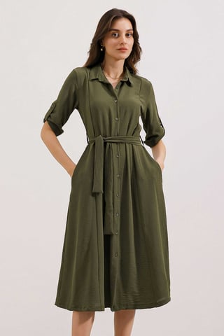 Textured Midi Dress with Bow