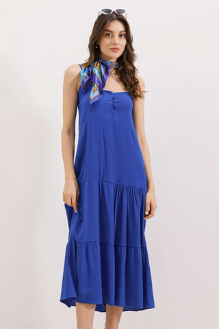 Loose Fit Midi Dress with Square Collar