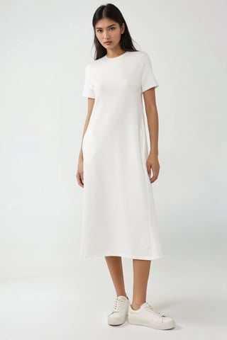 Crew Neck Short Sleeve Basic Midi Dress