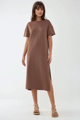 Relaxed Fit Midi Dress with Crew Neck