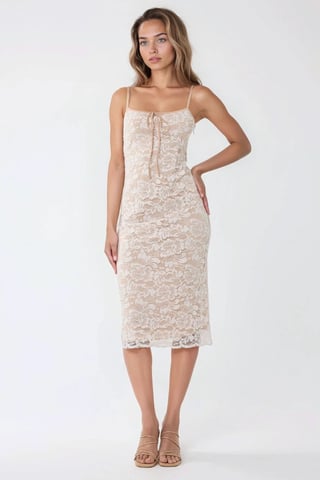 Square Collar Lace Midi Bodycon Dress