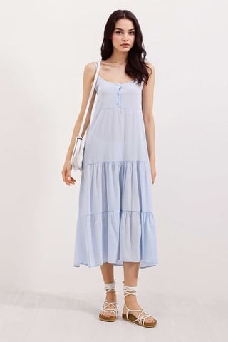 Loose Fit Midi Dress with Square Collar