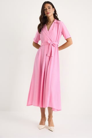 Midi Dress with Shawl Collar and Belt