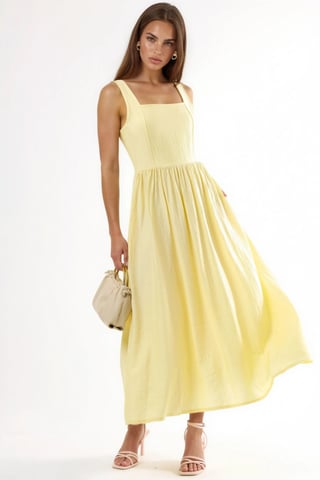 Solid Midi Dress with Square Collar