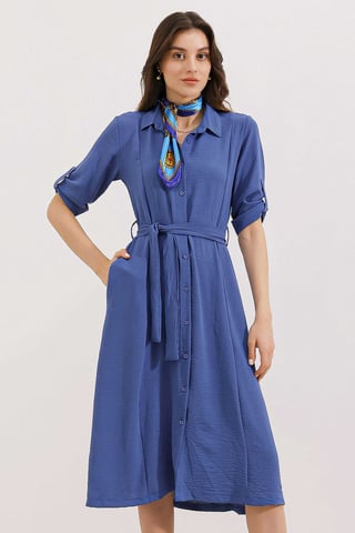 Textured Midi Dress with Bow