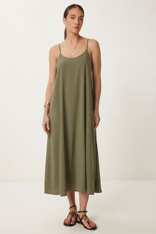 Loose Fit Midi Dress with U Collar