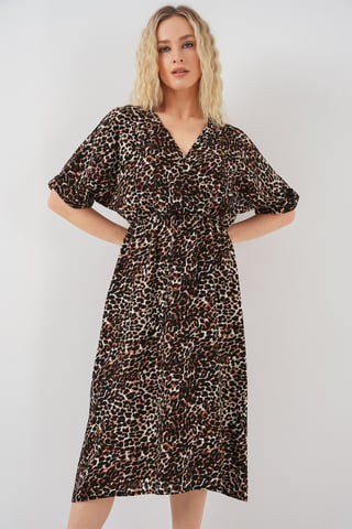 V-neck Midi Dress with Drawstring