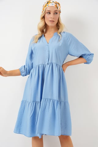 Textured Midi Dress with Button Closure