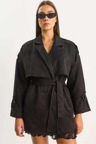 Oversize Faux Suede Trench Coat