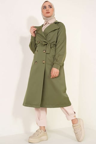 Double Breasted Long Trench Coat