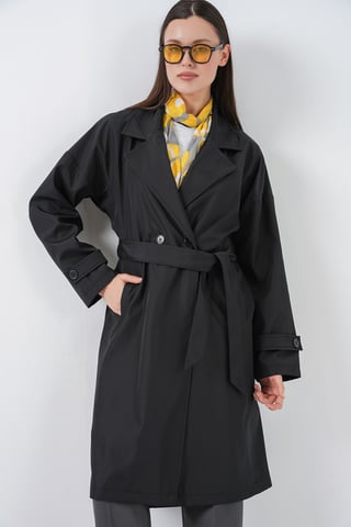 Belted Long Trench Coat with Jacket Collar