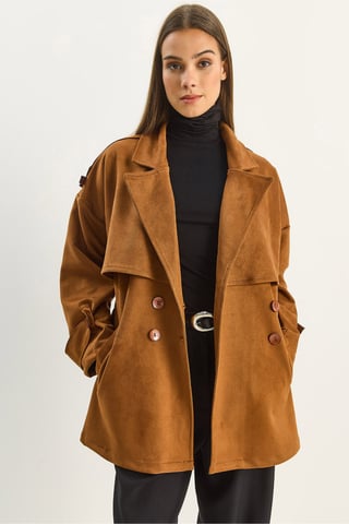 Oversize Faux Suede Trench Coat