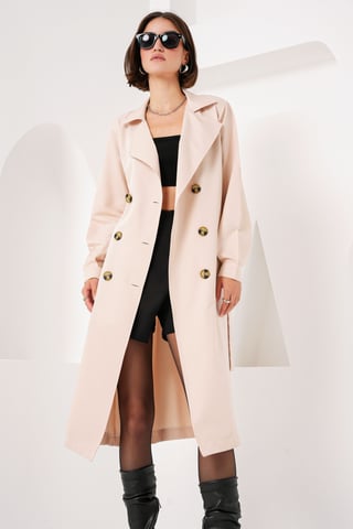 Double Breasted Long Trench Coat